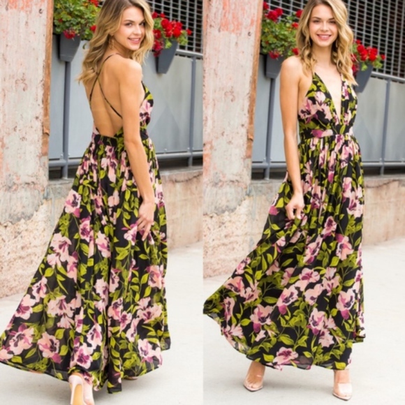 Floral Print Open back Maxi - Picture 2 of 2